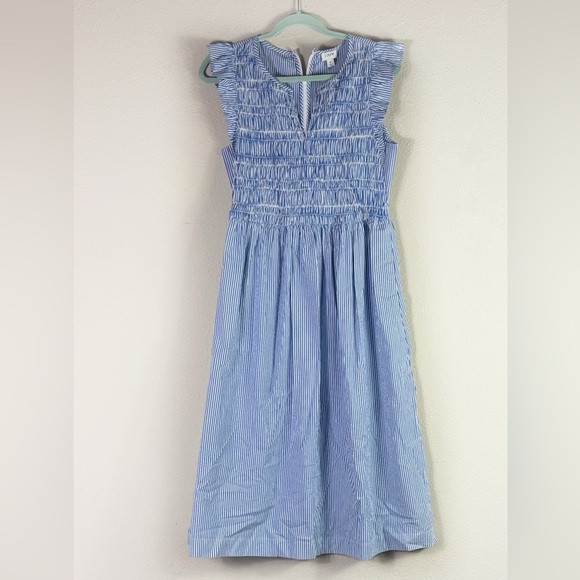 J. Crew Dresses & Skirts - J. Crew Smocked flutter-sleeve midi dress blue white striped size medium